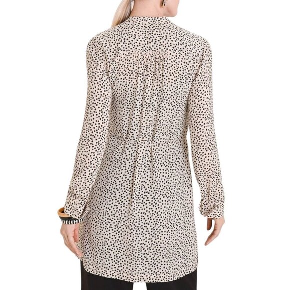 Chico's Dot-Print Smocked Tunic, Peony Petal Long Sleeves Chico's Size 2 (L) - Picture 2 of 11
